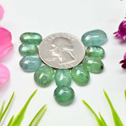 46.70cts Green Kyanite Smooth Cabochon 8x10mm - 10x14mm Oval Shape AA Grade Gemstone Parcel -Total 10 Pcs.