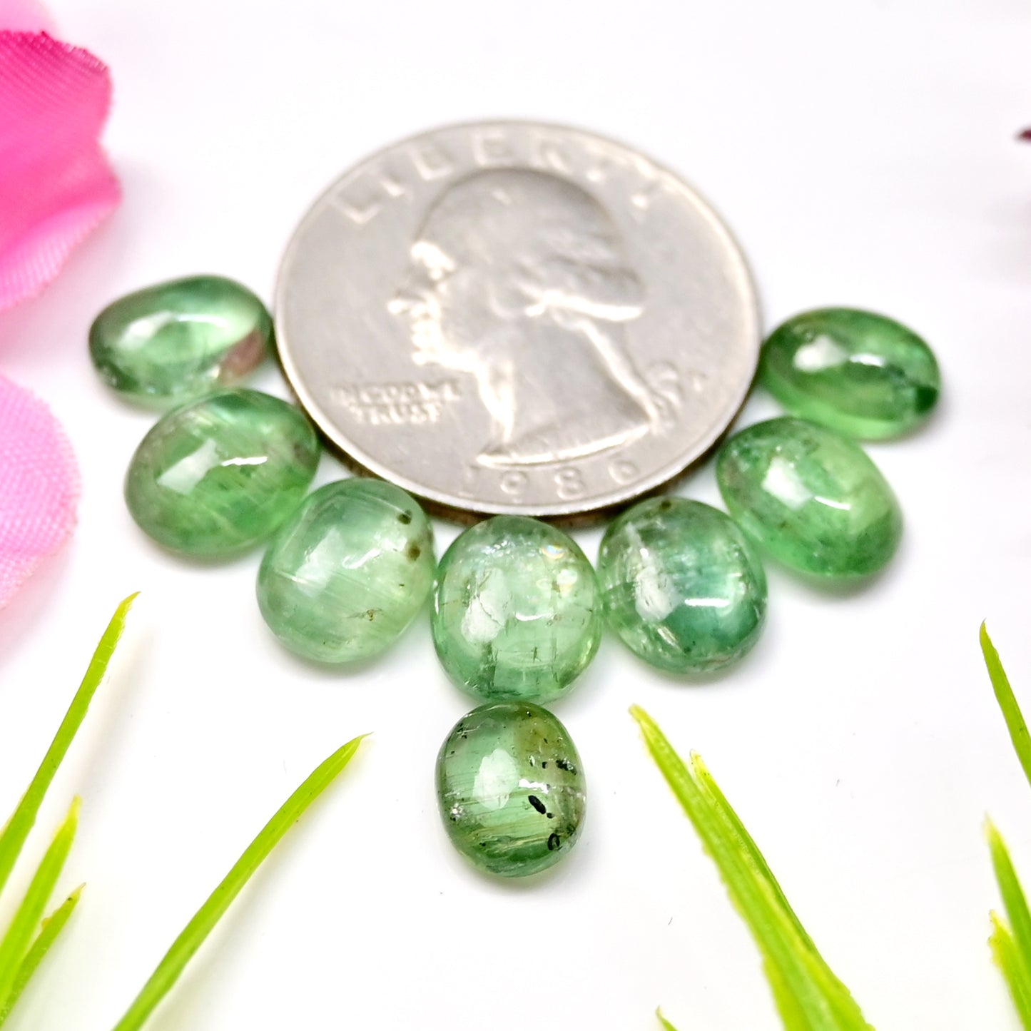 22.60cts Green Kyanite Smooth Cabochon 7x9mm - 8x10mm Oval Shape AA Grade Gemstone Parcel -Total 8 Pcs