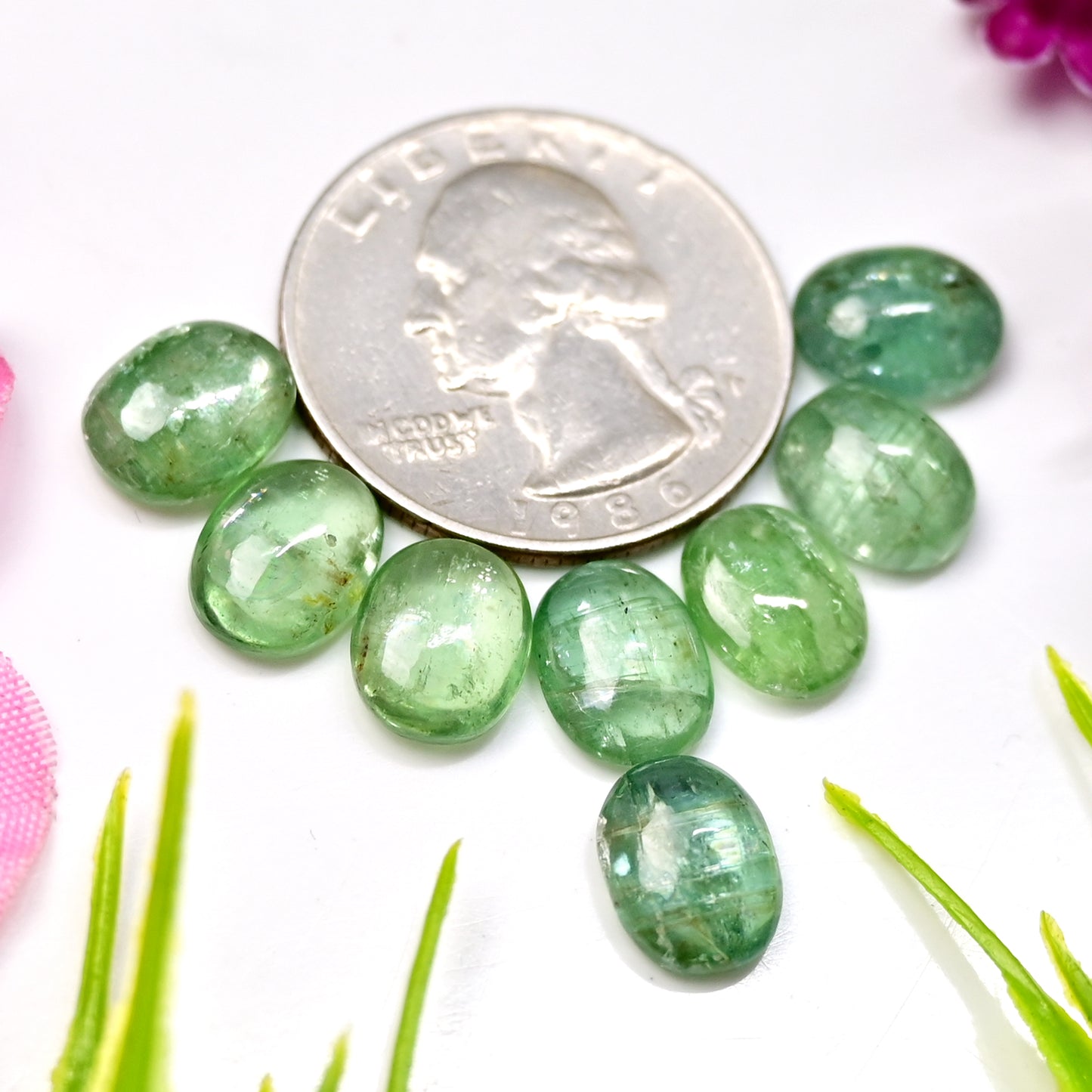 25.05cts Green Kyanite Smooth Cabochon 8x10mm Oval Shape AA Grade Gemstone Parcel -Total 8 Pcs