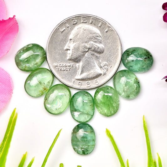 25,05 ct grüner Kyanit, glatter Cabochon, 8 x 10 mm, ovale Form, Edelsteinpaket der Güteklasse AA, insgesamt 8 Stück