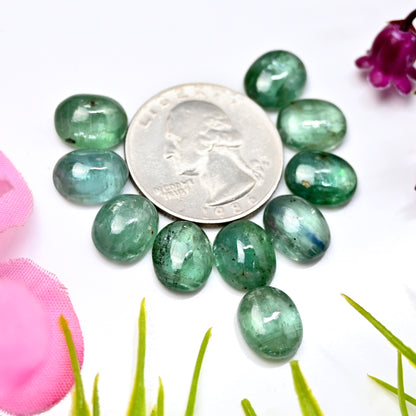 45.10cts Green Kyanite Smooth Cabochon 9x11mm Oval Shape AA Grade Gemstone Parcel -Total 10 Pcs