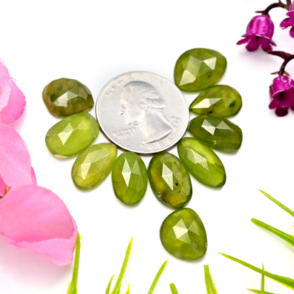 56cts Vesuvianite Rose Cut Cabochons 10X15mm - 9x16mm Freeform Shape AA Grade Gemstone Parcel -Total 10 Pcs