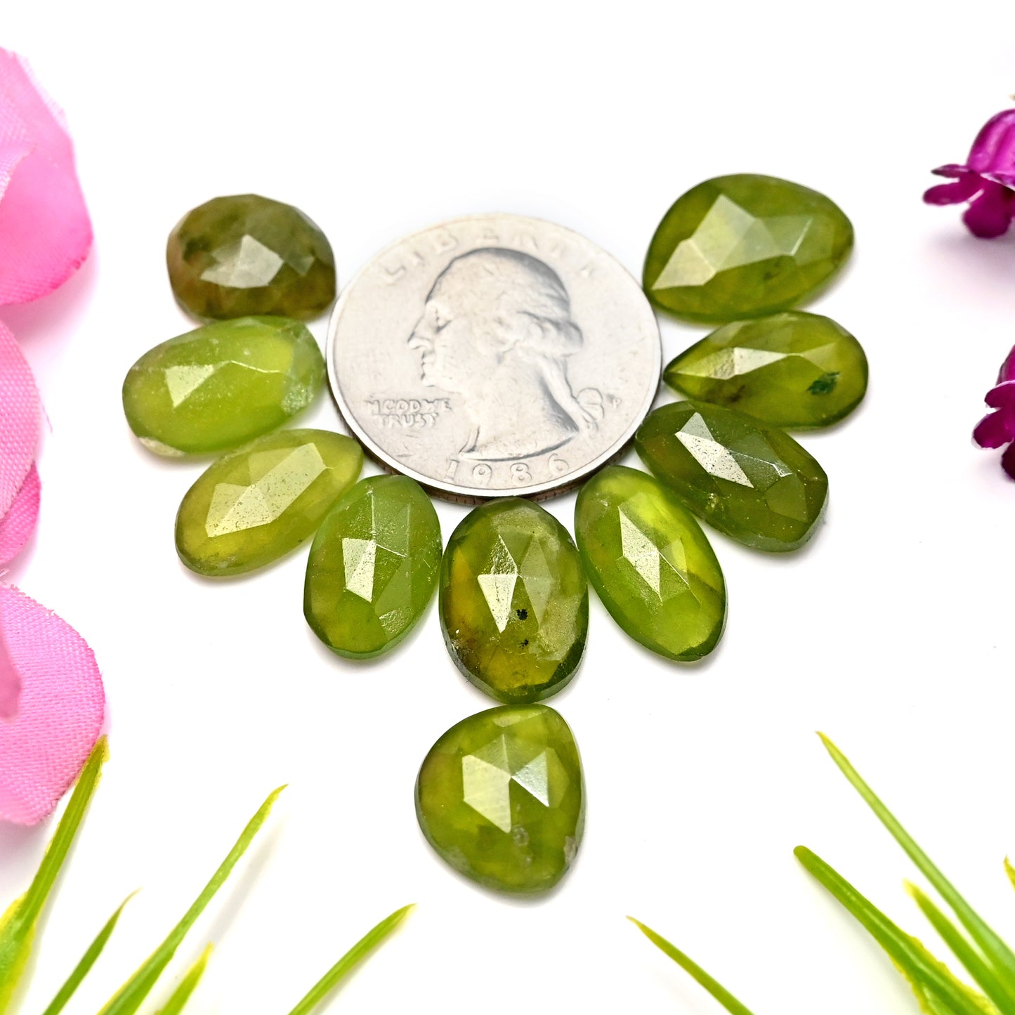 56cts Vesuvianite Rose Cut Cabochons 10X15mm - 9x16mm Freeform Shape AA Grade Gemstone Parcel -Total 10 Pcs