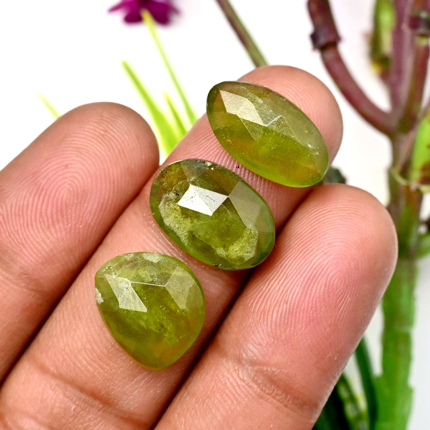 56cts Vesuvianite Rose Cut Cabochons 10X15mm - 9x16mm Freeform Shape AA Grade Gemstone Parcel -Total 10 Pcs