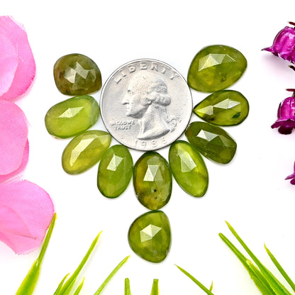 56cts Vesuvianite Rose Cut Cabochons 10X15mm - 9x16mm Freeform Shape AA Grade Gemstone Parcel -Total 10 Pcs