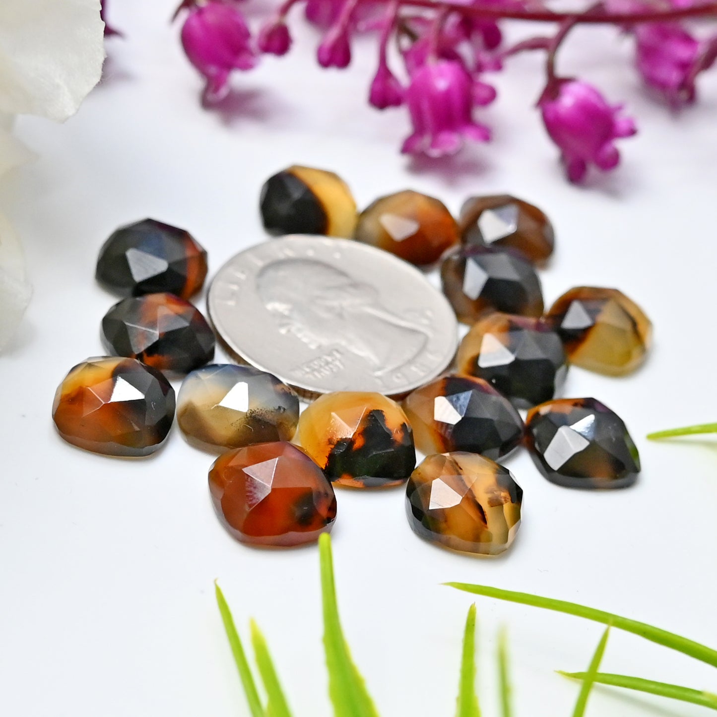 Montana Agate Faceted Rose Cut Cabochon 10X10mm - 11x11mm