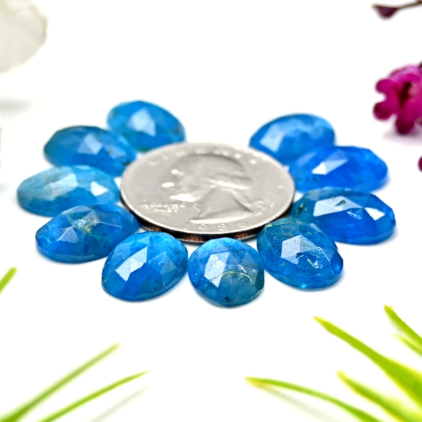 42.36cts Neon Apatite Rosecut Cabochon 10x14mm Oval Shape AA Grade Gemstone Parcel - Total 10 Pcs