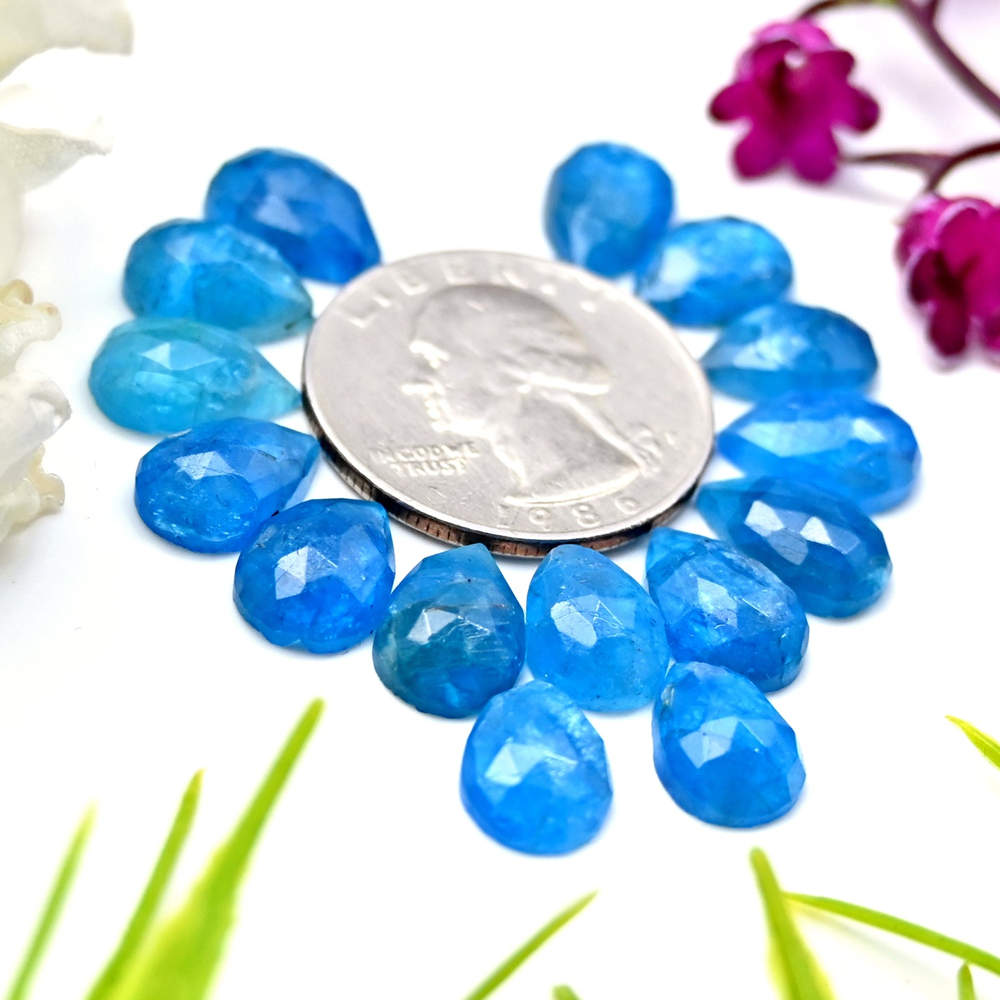 45cts Neon Apatite Rosecut Cabochon 8x12mm Tear Drop Shape AA Grade Gemstone Parcel - Total 15Pcs