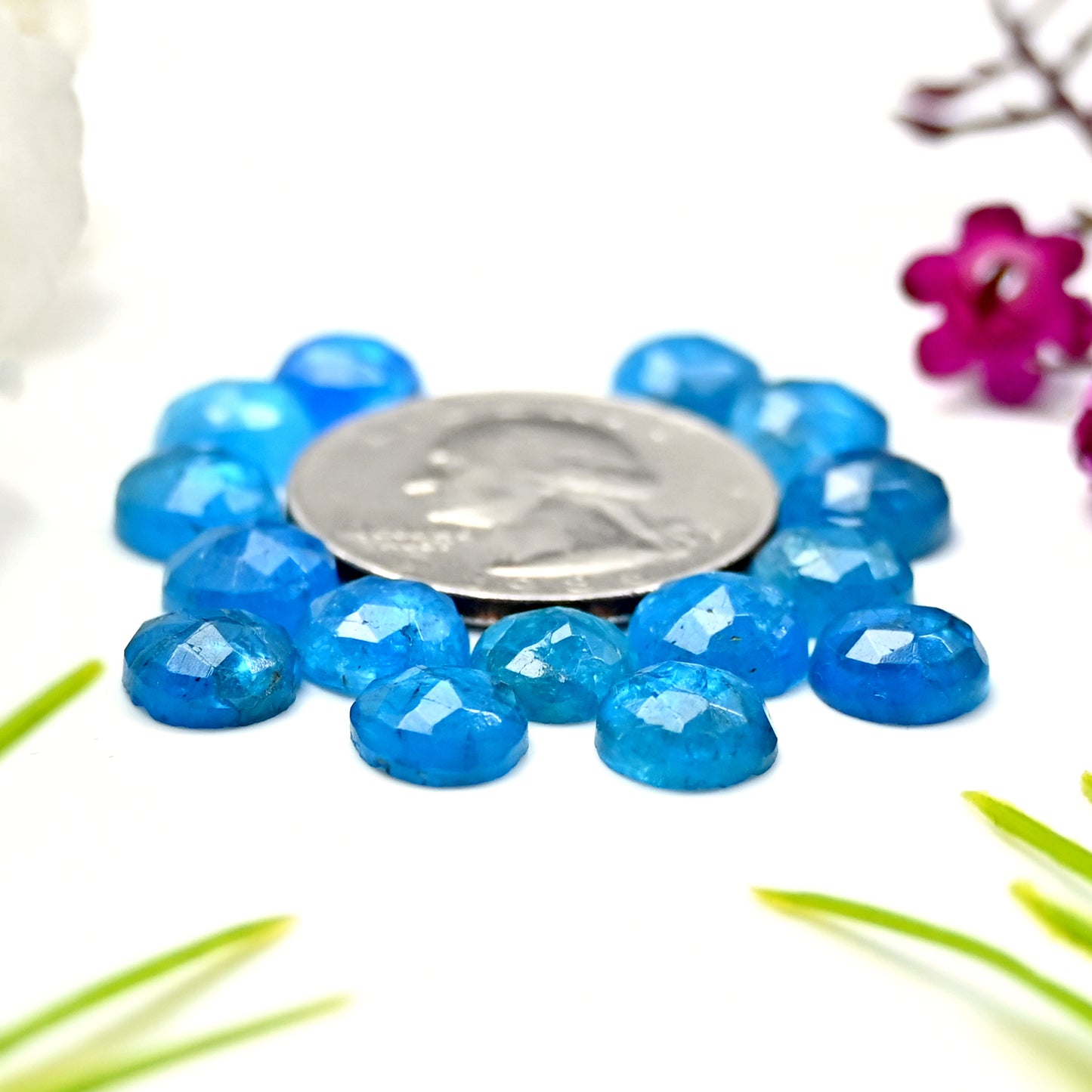 34.55cts Neon Apatite Rosecut Cabochon 8mm Round Shape AA Grade Gemstone Parcel - Total 15Pcs