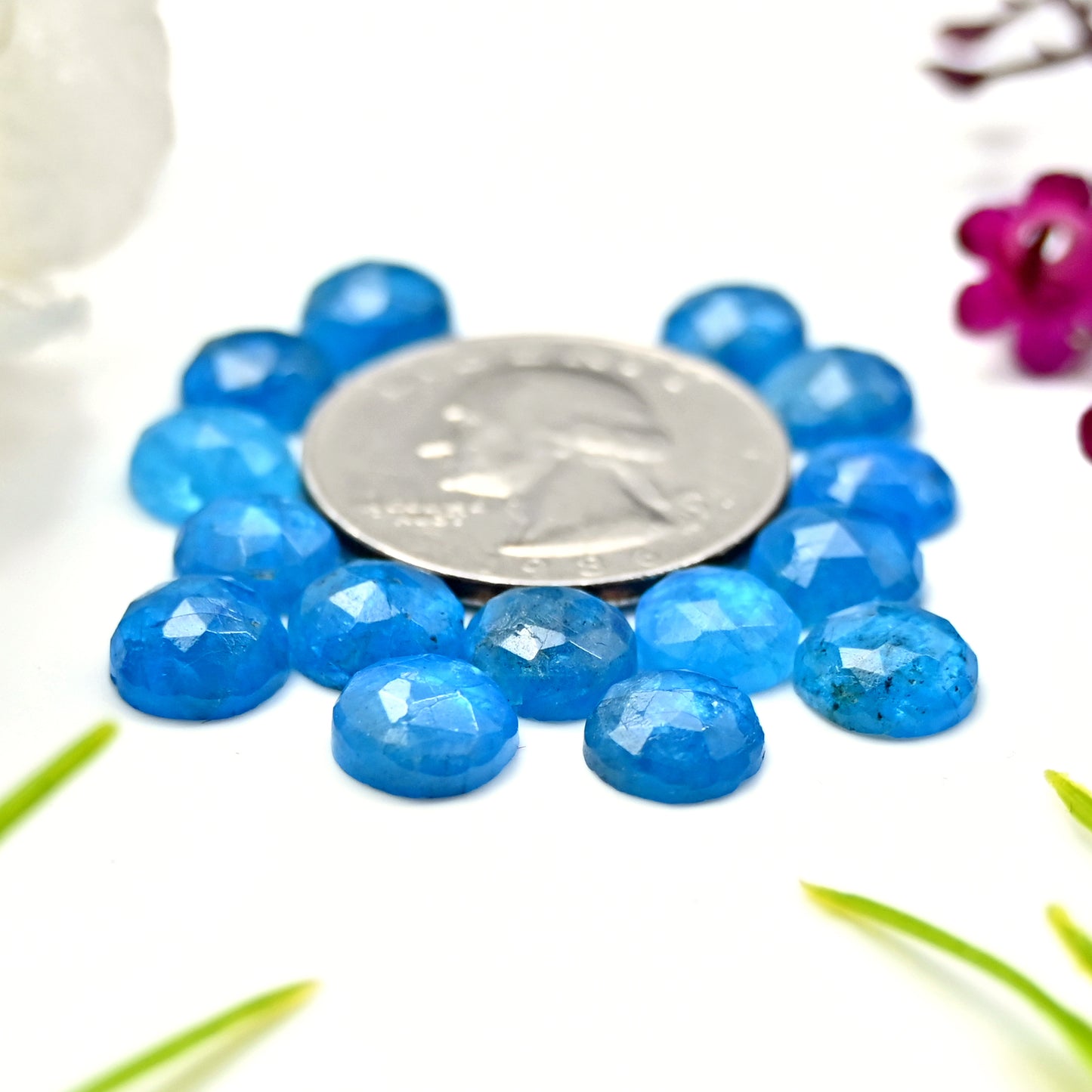 57.4cts Neon Apatite Rosecut Cabochon 10mm Round Shape AA Grade Gemstone Parcel - Total 15Pcs