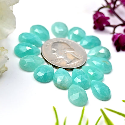 50.70cts Amazonite Rosecut Cabochon 9x13mm Tear Drop Shape AA Grade Gemstone Parcel -Total 15 Pcs