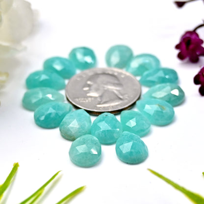 50.70cts Amazonite Rosecut Cabochon 9x13mm Tear Drop Shape AA Grade Gemstone Parcel -Total 15 Pcs