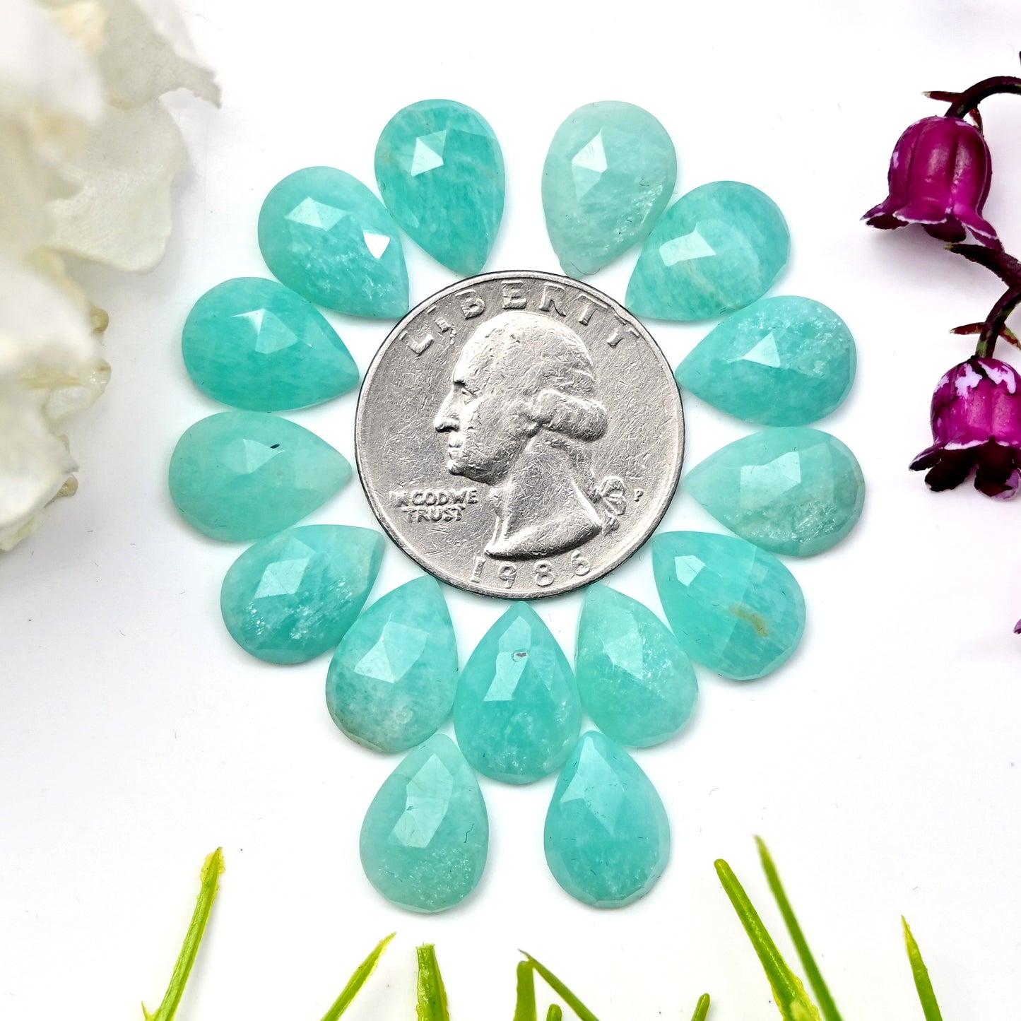 50.70cts Amazonite Rosecut Cabochon 9x13mm Tear Drop Shape AA Grade Gemstone Parcel -Total 15 Pcs