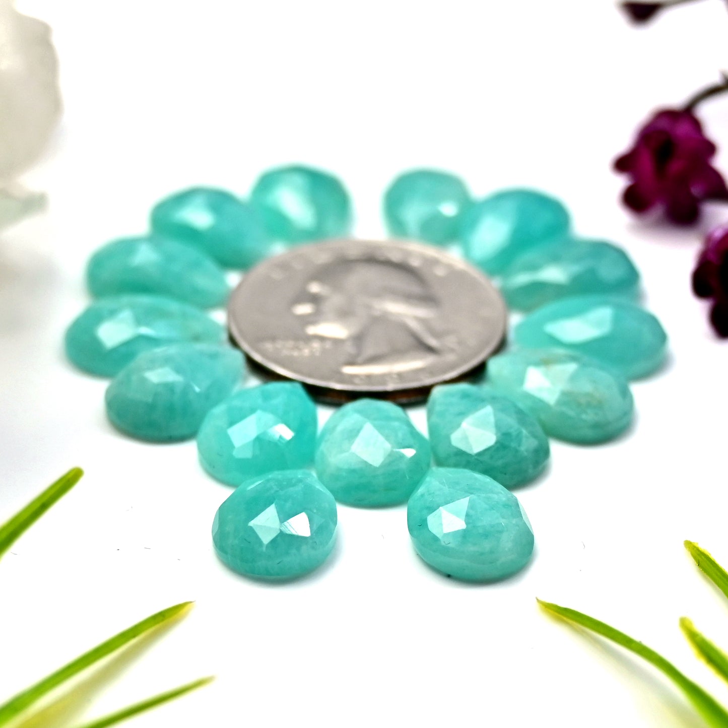 51.9cts Amazonite Rosecut Cabochon 9X13mm Tear Drop Shape AA Grade Gemstone Parcel -Total 15 Pcs