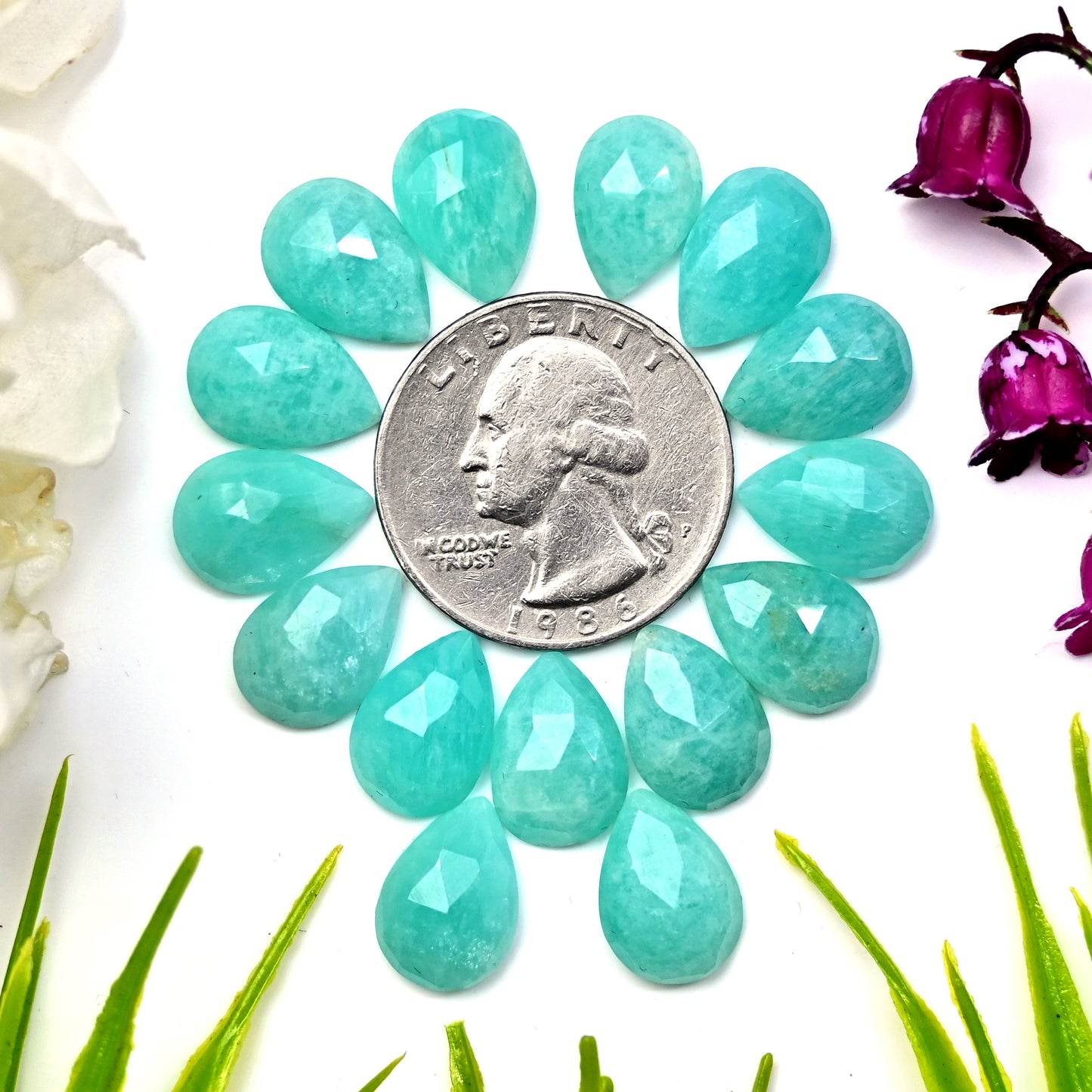 51.9cts Amazonite Rosecut Cabochon 9X13mm Tear Drop Shape AA Grade Gemstone Parcel -Total 15 Pcs