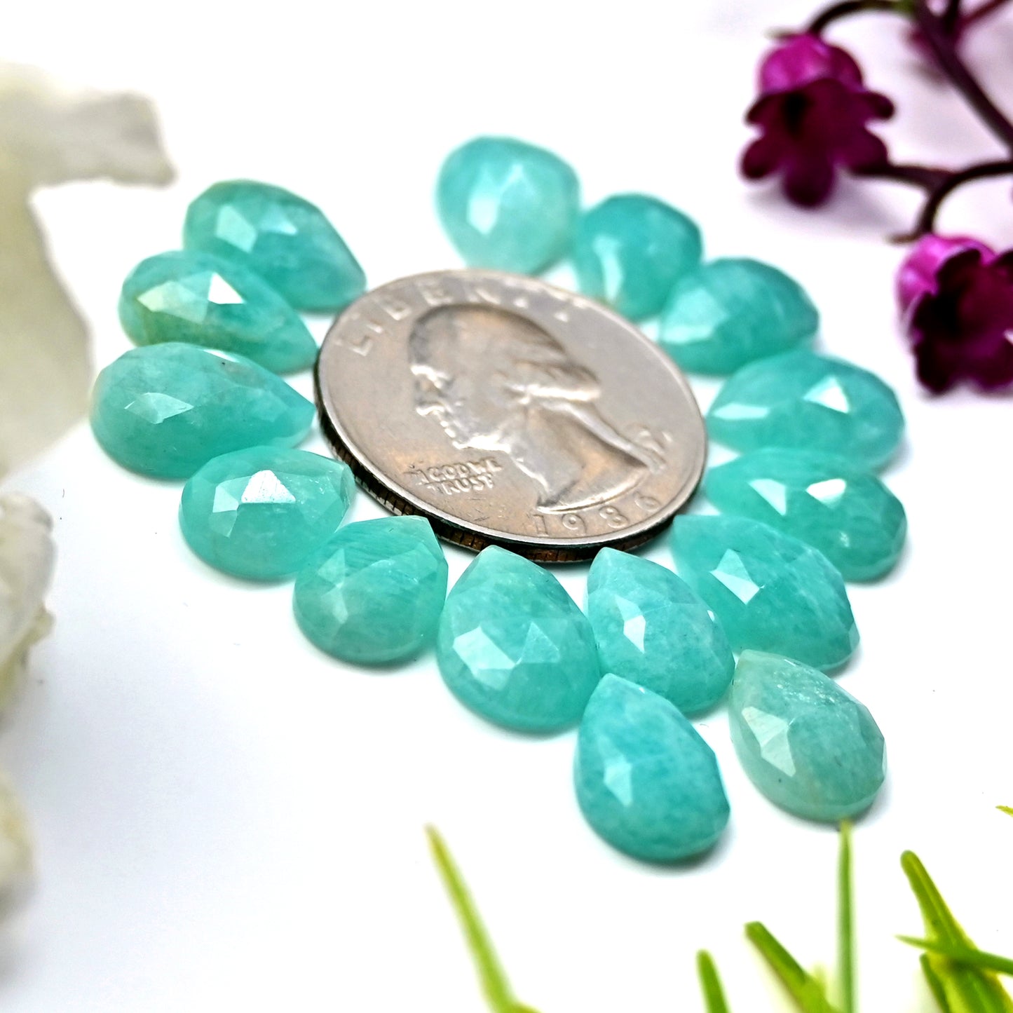 45.5cts Amazonite Rosecut Cabochon 8X12mm Tear Drop Shape AA Grade Gemstone Parcel -Total 15 Pcs