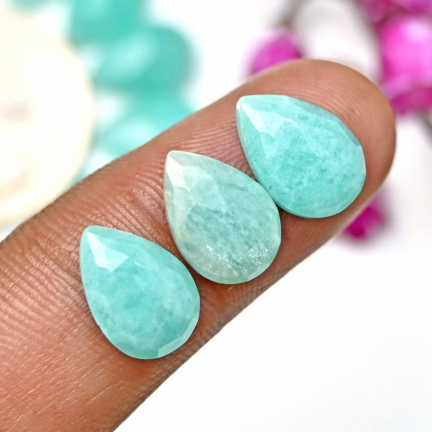 45.5cts Amazonite Rosecut Cabochon 8X12mm Tear Drop Shape AA Grade Gemstone Parcel -Total 15 Pcs