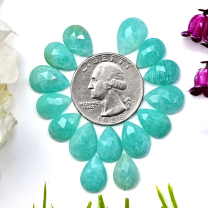 45.5cts Amazonite Rosecut Cabochon 8X12mm Tear Drop Shape AA Grade Gemstone Parcel -Total 15 Pcs