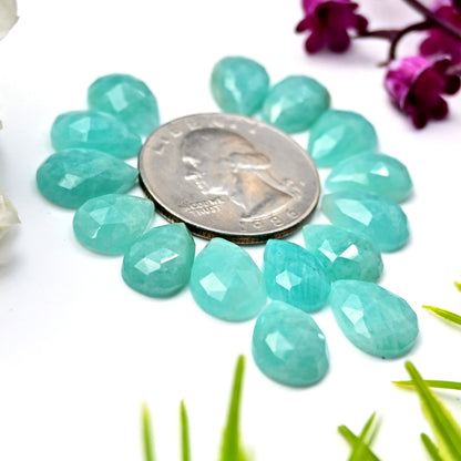 44.35cts Amazonite Rosecut Cabochon 8X12mm Tear Drop Shape AA Grade Gemstone Parcel -Total 15 Pcs