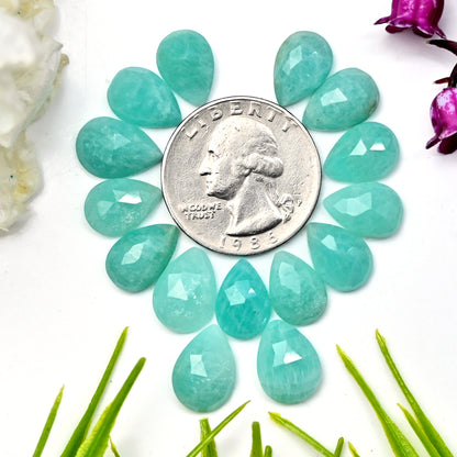 44.35cts Amazonite Rosecut Cabochon 8X12mm Tear Drop Shape AA Grade Gemstone Parcel -Total 15 Pcs