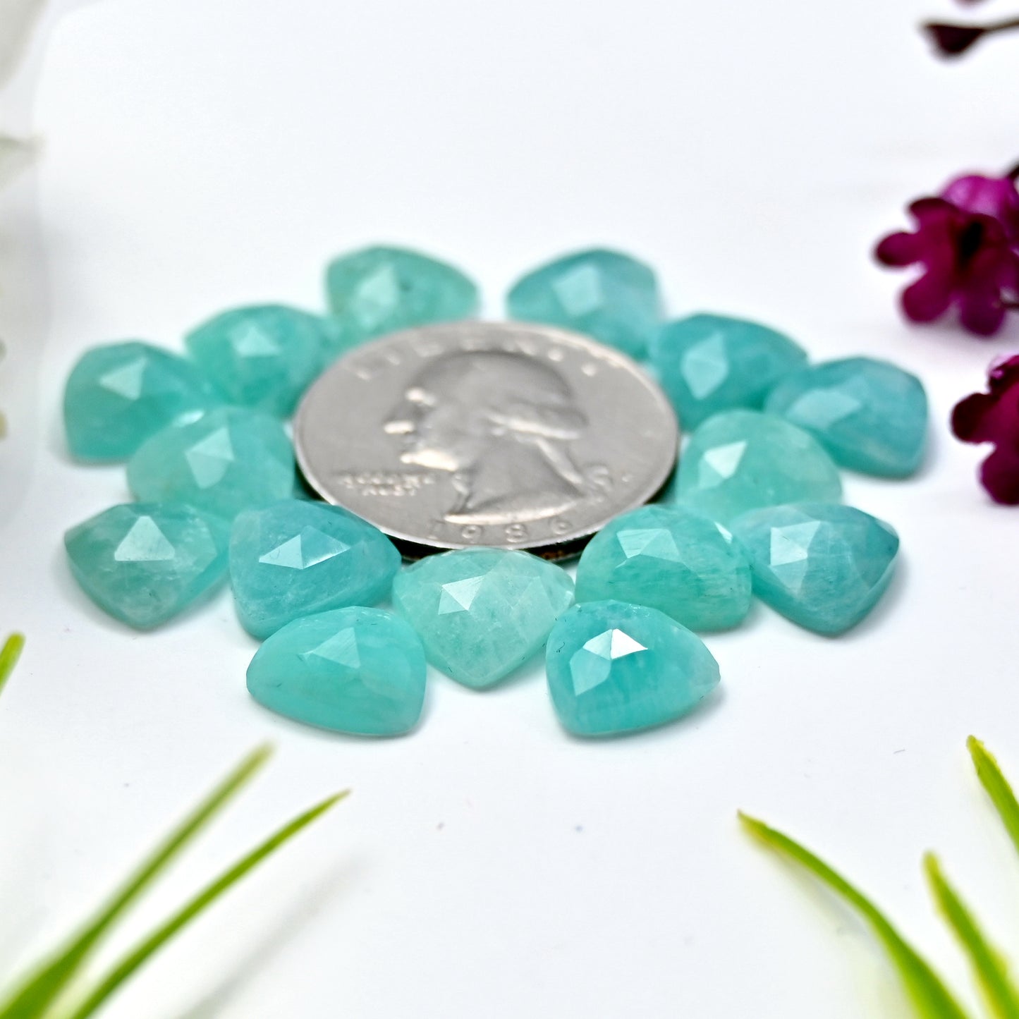 42.1cts Amazonite Rosecut Cabochon 10X10mm Tear Drop Shape AA Grade Gemstone Parcel -Total 15 Pcs