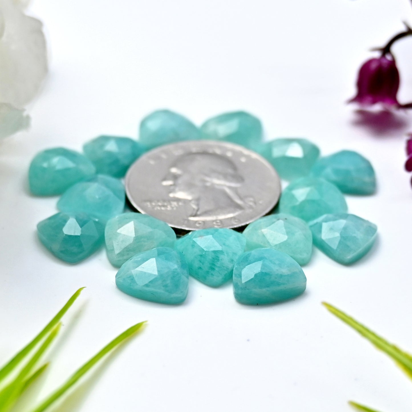 43.7cts Amazonite Rosecut Cabochon 10X10mm Triangle Shape AA Grade Gemstone Parcel -Total 15 Pcs