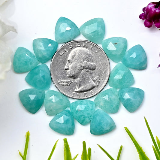 43.7cts Amazonite Rosecut Cabochon 10X10mm Triangle Shape AA Grade Gemstone Parcel -Total 15 Pcs