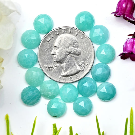 29.45cts Amazonite Rosecut Cabochon 8mm Round Shape AA Grade Gemstone Parcel -Total 15 Pcs