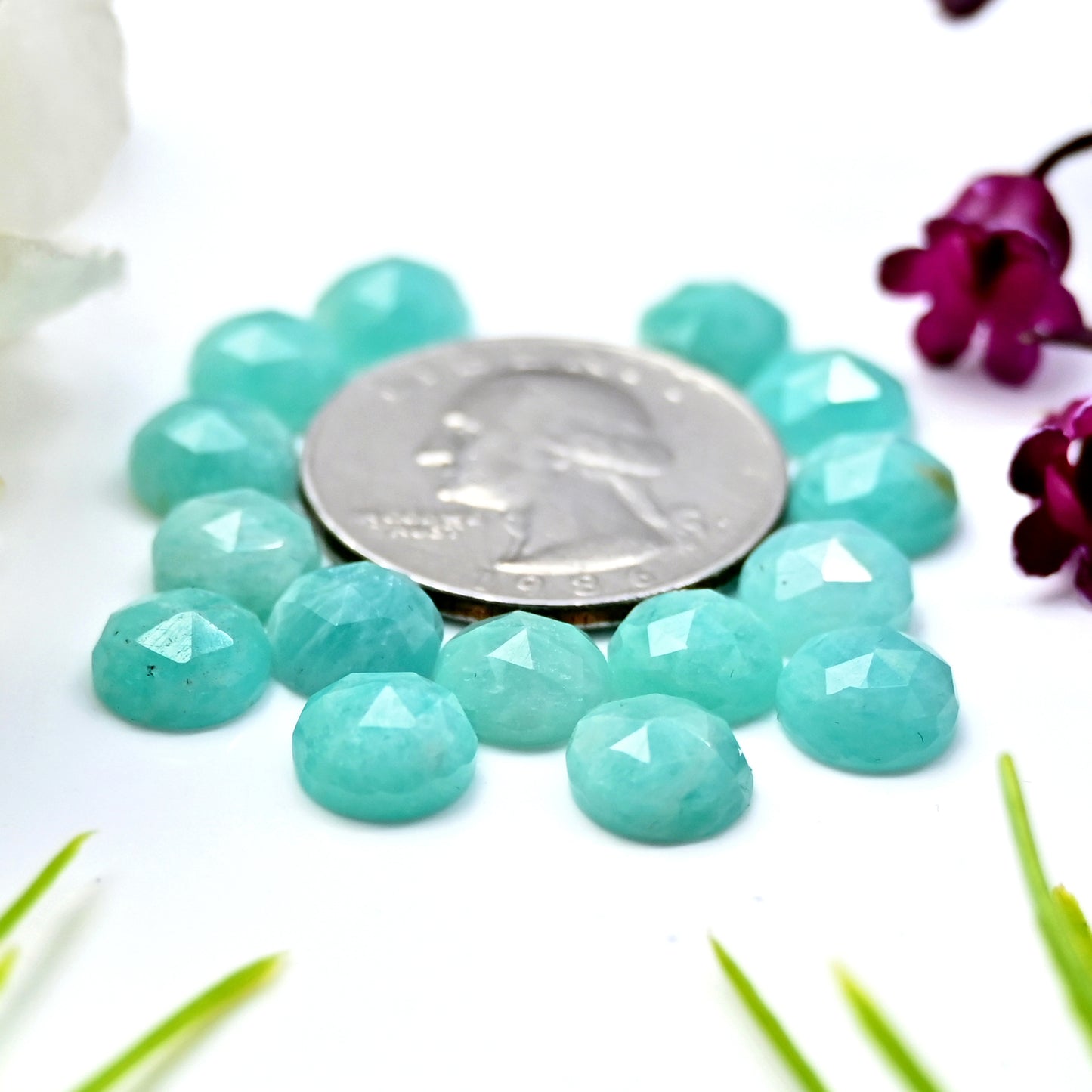 29.45cts Amazonite Rosecut Cabochon 8mm Round Shape AA Grade Gemstone Parcel -Total 15 Pcs