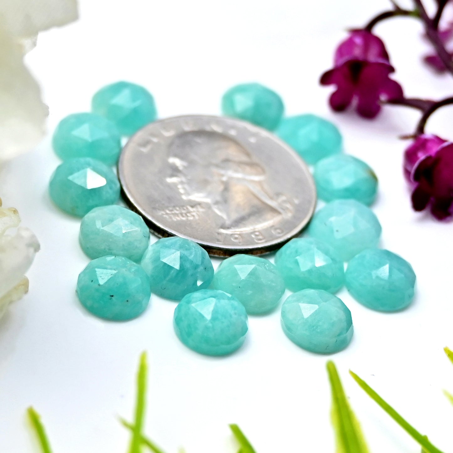 29.45cts Amazonite Rosecut Cabochon 8mm Round Shape AA Grade Gemstone Parcel -Total 15 Pcs