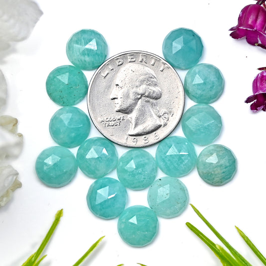 42.3cts Amazonite Rosecut Cabochon 10mm Round Shape AA Grade Gemstone Parcel -Total 15 Pcs