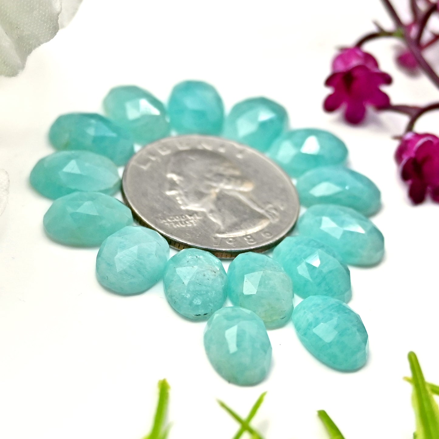 46.75cts Amazonite Rosecut Cabochon 8X12mm Oval Shape AA Grade Gemstone Parcel -Total 15 Pcs