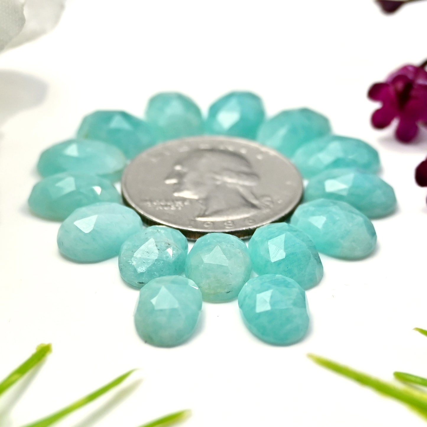 46.75cts Amazonite Rosecut Cabochon 8X12mm Oval Shape AA Grade Gemstone Parcel -Total 15 Pcs