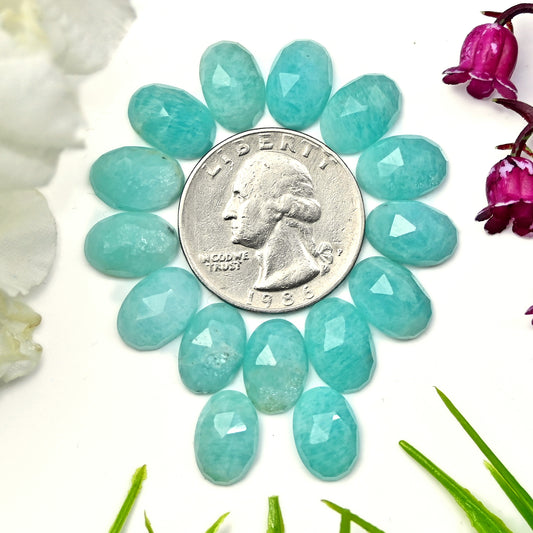 46.75cts Amazonite Rosecut Cabochon 8X12mm Oval Shape AA Grade Gemstone Parcel -Total 15 Pcs