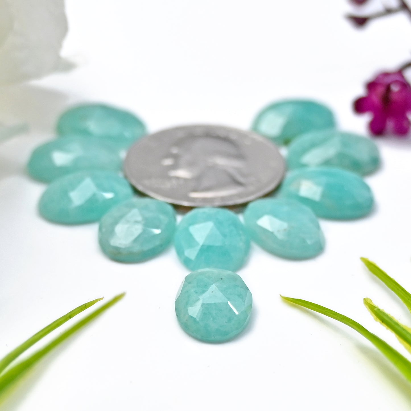 44.55cts Amazonite Rosecut Cabochon 10X14mm Oval Shape AA Grade Gemstone Parcel -Total 10 Pcs