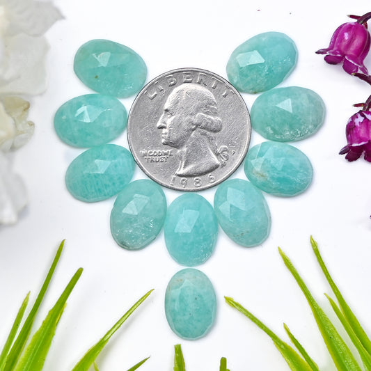 44.55cts Amazonite Rosecut Cabochon 10X14mm Oval Shape AA Grade Gemstone Parcel -Total 10 Pcs