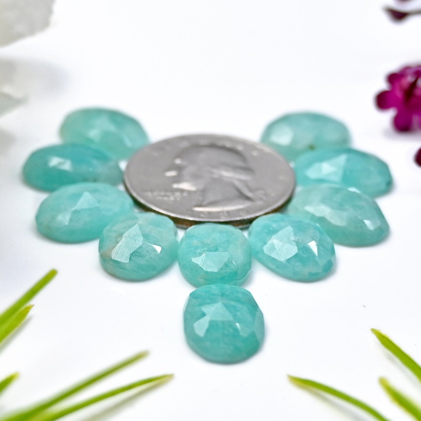 44.1cts Amazonite Rosecut Cabochon 10X14mm Oval Shape AA Grade Gemstone Parcel -Total 10 Pcs