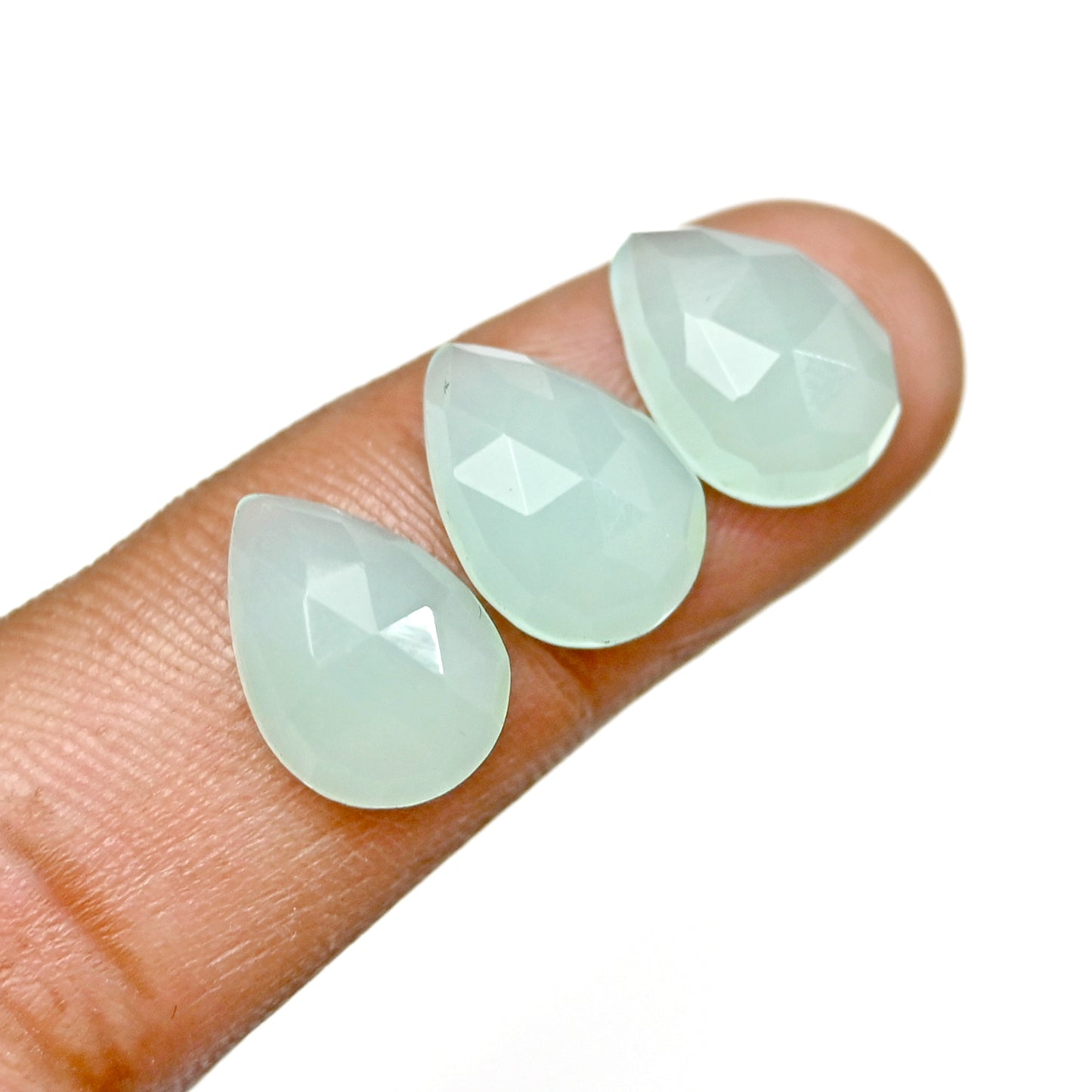 54 Karat Peruanischer Chalcedon im Rosenschliff, 9 x 13 mm, Tropfenform, Edelsteinklasse AA, Paket – insgesamt 15 Stück