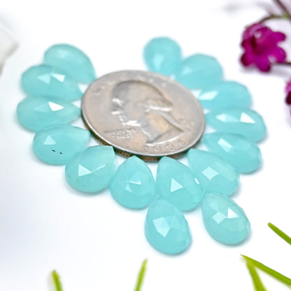 37.35cts Aqua Chalcedony Rose Cut 8X12mm Tear Drop Shape AA Grade Gemstone Parcel - Total 15 Pcs