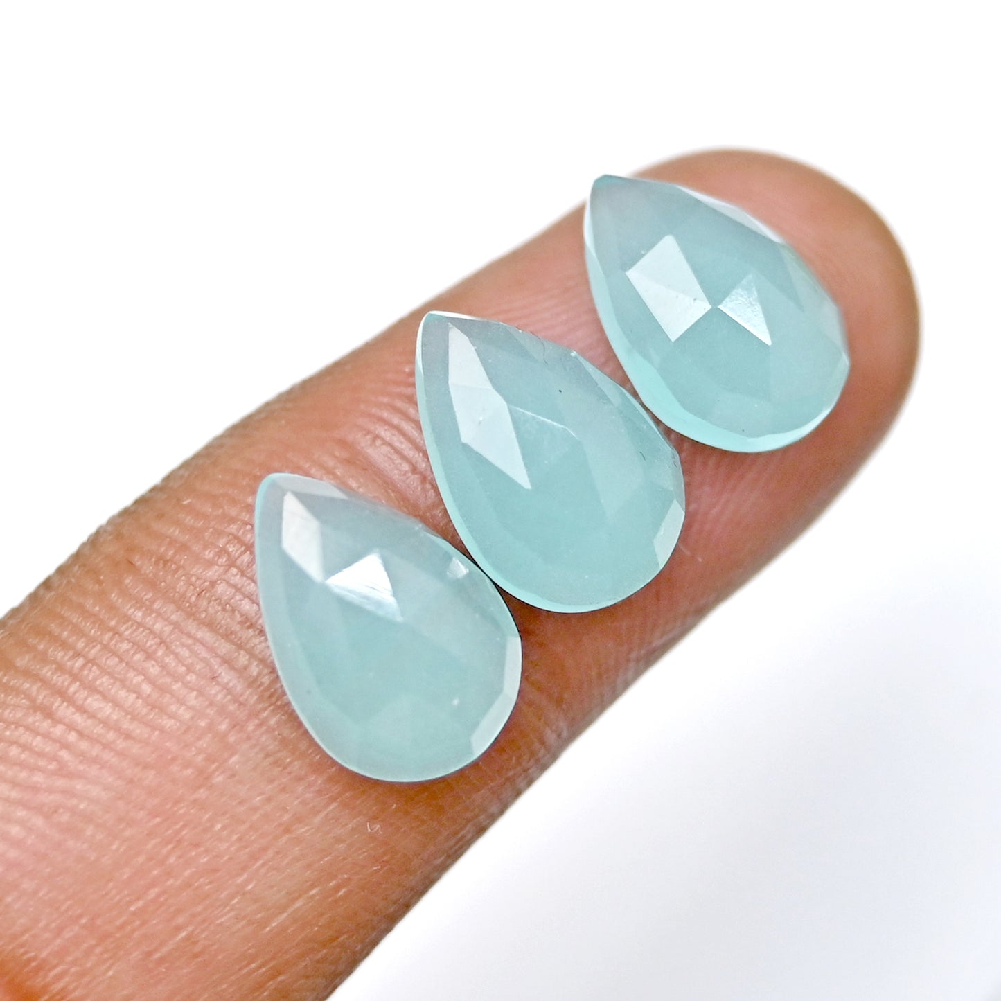 37.35cts Aqua Chalcedony Rose Cut 8X12mm Tear Drop Shape AA Grade Gemstone Parcel - Total 15 Pcs