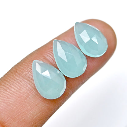 37,35 ct Aquamarin-Chalcedon im Rosenschliff, 8 x 12 mm, Tropfenform, Edelstein der Güteklasse AA, Paket – insgesamt 15 Stück