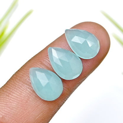 37,20 ct Aqua Chalcedon Rosenschliff 8 x 12 mm AA Qualität Edelsteinpaket - insgesamt 15 Stück