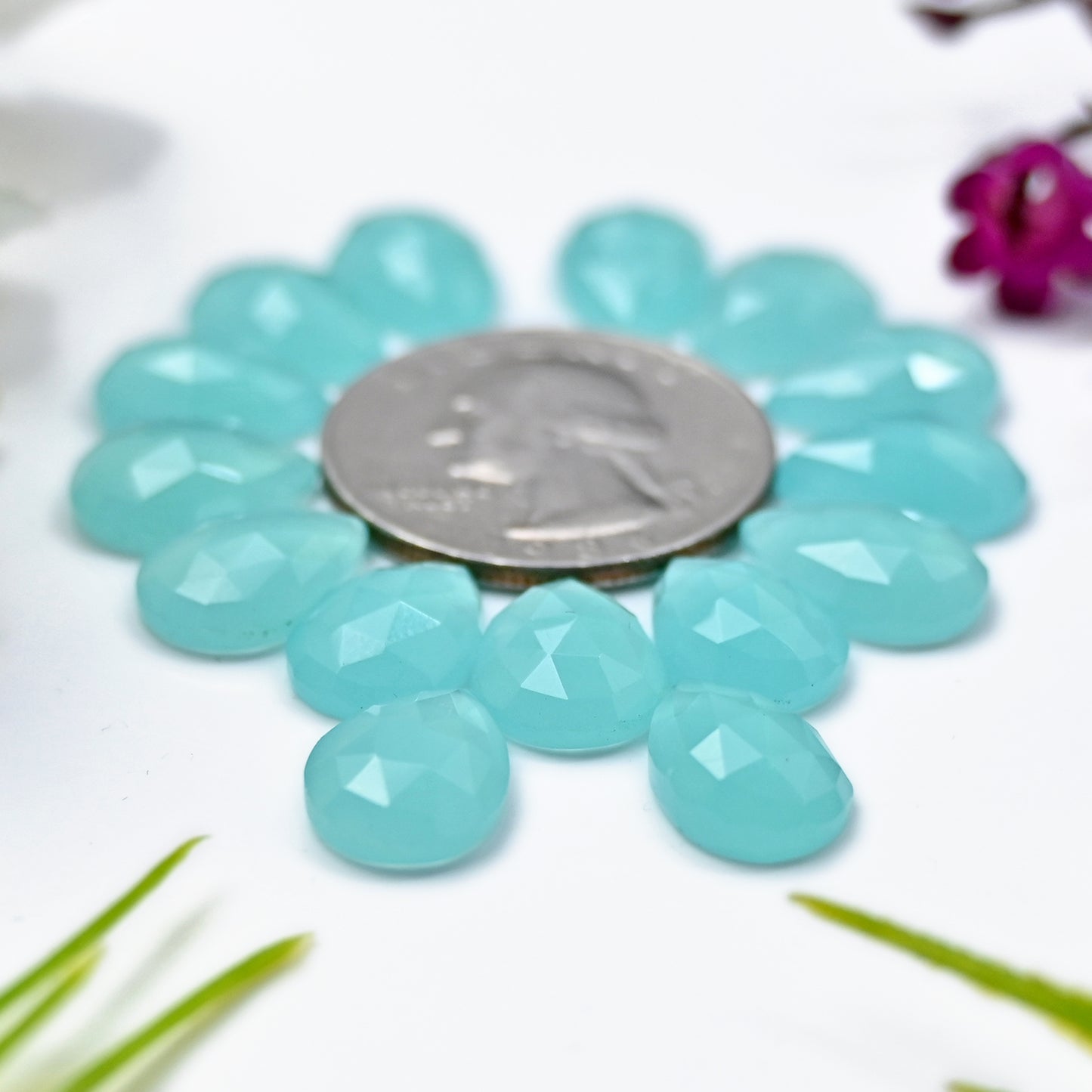 45.8cts Aqua Chalcedony Rose Cut 9X13mm Tear Drop AA Grade Gemstone Parcel - Total 15 Pcs