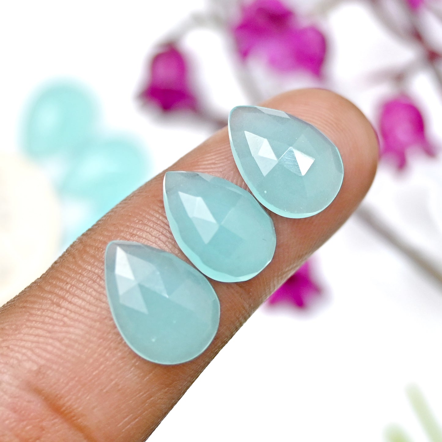 45.8cts Aqua Chalcedony Rose Cut 9X13mm Tear Drop AA Grade Gemstone Parcel - Total 15 Pcs