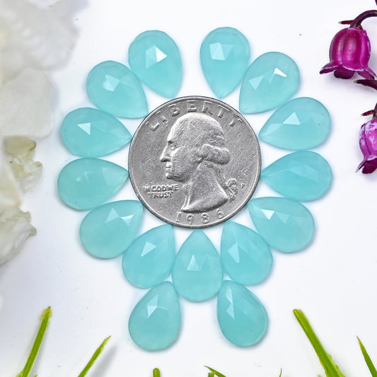 45.8cts Aqua Chalcedony Rose Cut 9X13mm Tear Drop AA Grade Gemstone Parcel - Total 15 Pcs