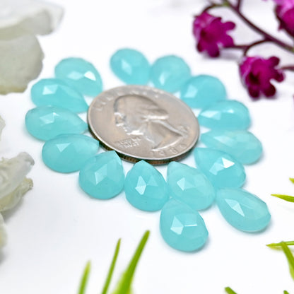 46.05cts Aqua Chalcedony Rose Cut 9X13mm Tear Drop AA Grade Gemstone Parcel - Total 15 Pcs