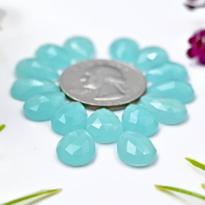 46.05cts Aqua Chalcedony Rose Cut 9X13mm Tear Drop AA Grade Gemstone Parcel - Total 15 Pcs