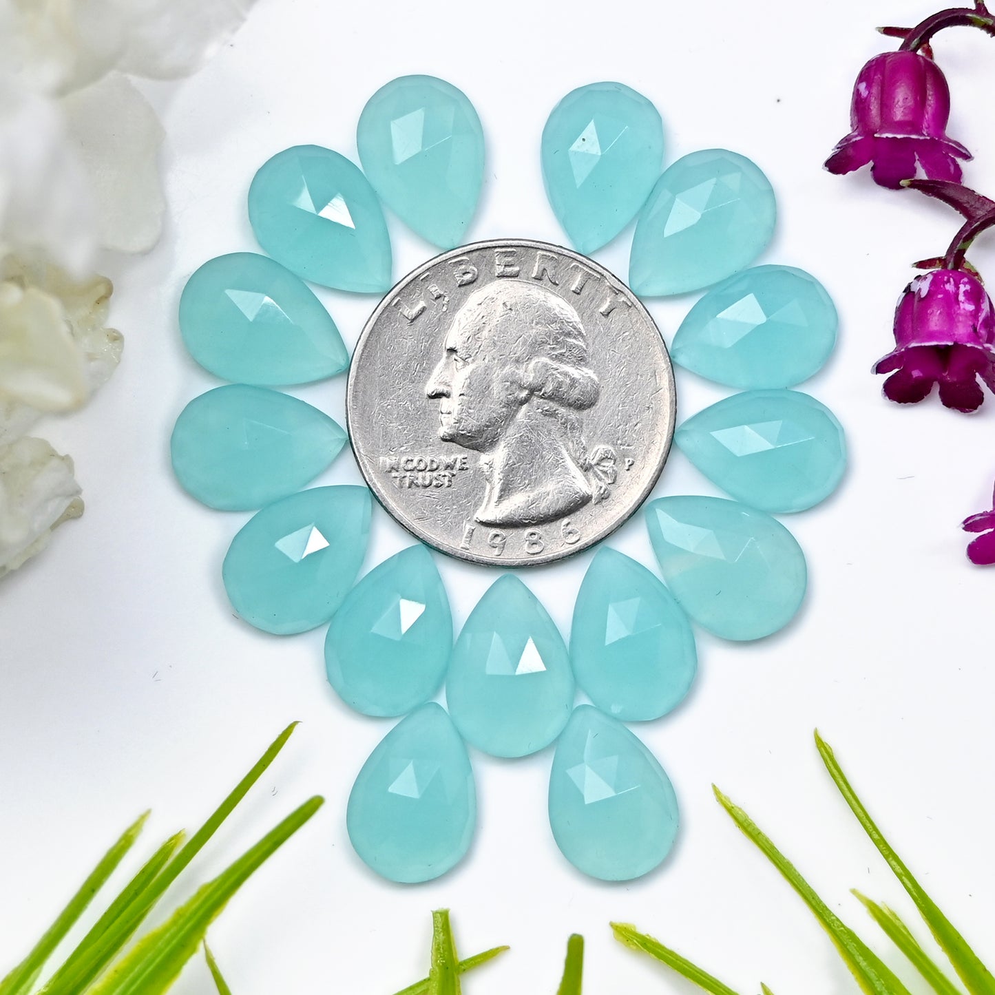 46.05cts Aqua Chalcedony Rose Cut 9X13mm Tear Drop AA Grade Gemstone Parcel - Total 15 Pcs