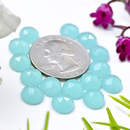 27.35cts Aqua Chalcedony Rose Cut 8mm Round Shape AA Grade Gemstone Parcel - Total 15 Pcs