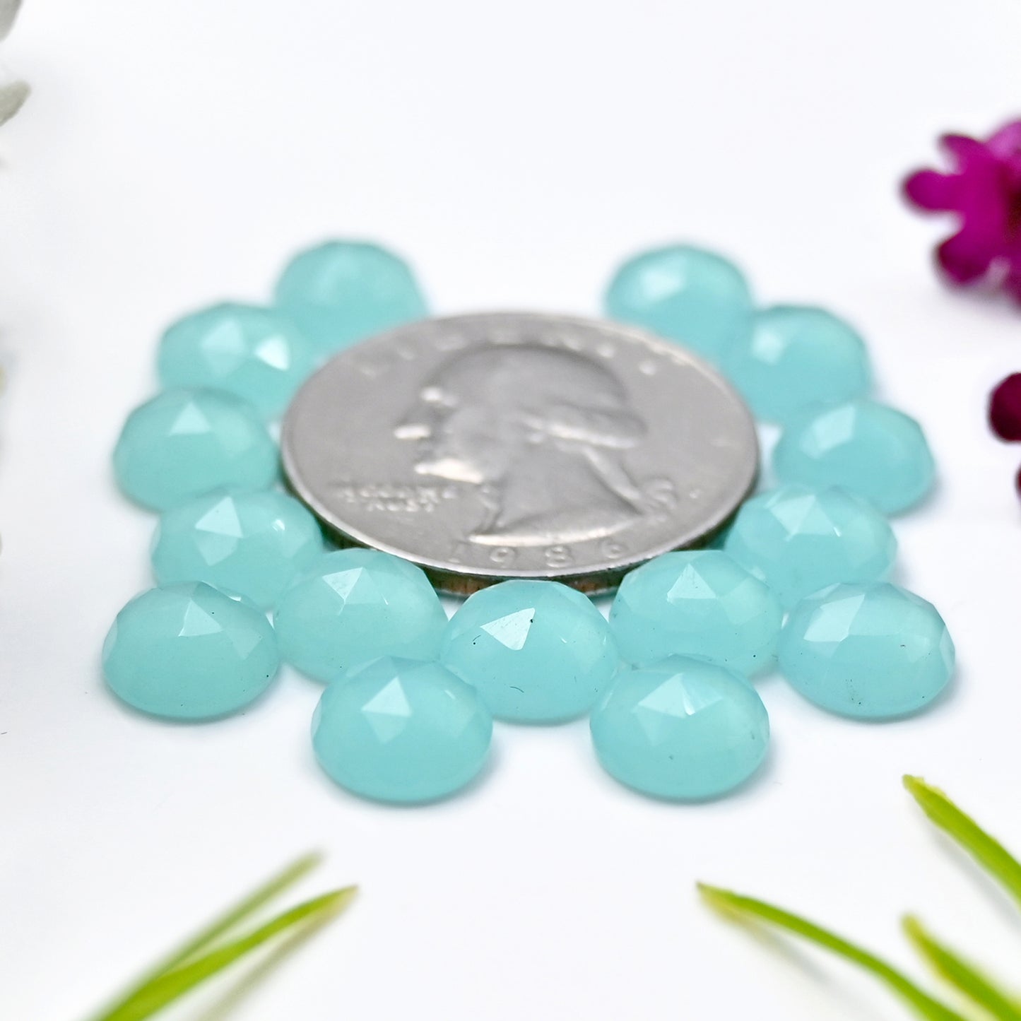 27.35cts Aqua Chalcedony Rose Cut 8mm Round Shape AA Grade Gemstone Parcel - Total 15 Pcs